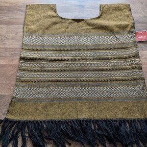 Handmade Gold Woven Blouse from Oaxaca, Mexico – Gray, White & Black Line Design